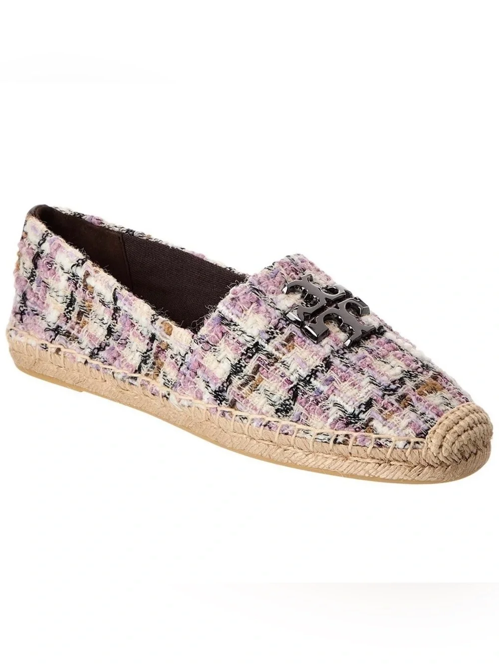 New TORY BURCH EVERLY TWEED ESPADRILLE BLACK WHITE PURPLE Size 8.5